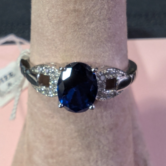 💙Blue Sapphire 925 Sterling Silver & CZ Designer Ring Size 8 NWT - Picture 6 of 14